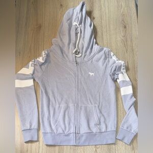 Victoria’s Secret pink Gray Zip-Up Hoodie with White sweater sweatshirt
